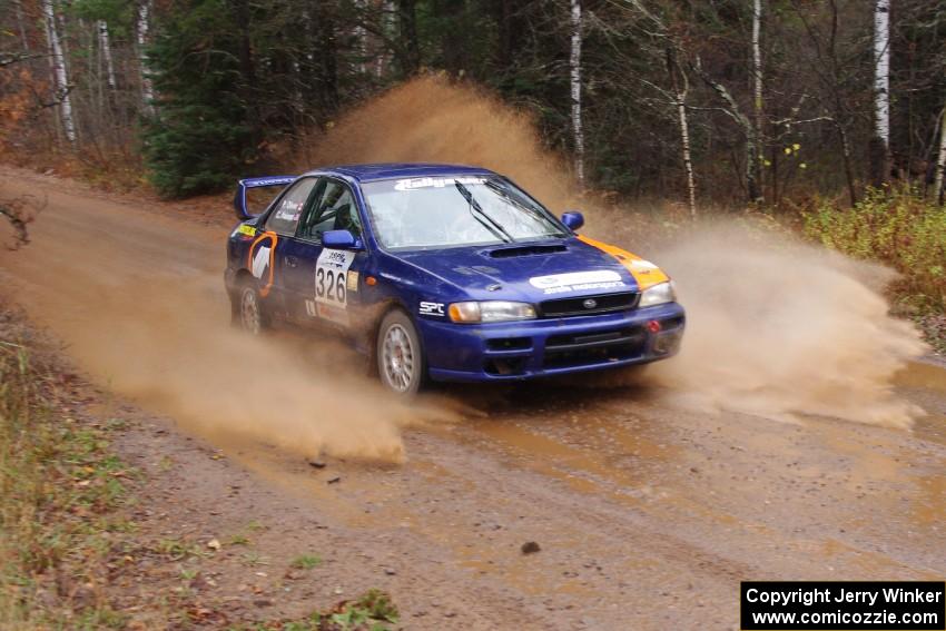 Chad Haines / Paul Oliver in their Subaru Impreza 2.5RS near the finish of SS10 (Menge Creek 1)