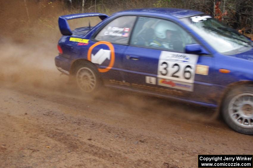 Chad Haines / Paul Oliver in their Subaru Impreza 2.5RS near the finish of SS10 (Menge Creek 1)