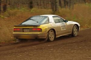 Mychal Summers / Ryan DesLaurier in their Mazda RX-7 on SS16 (Arvon Tower 2)