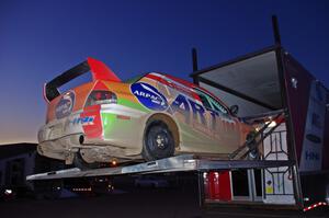 Arkadiusz Gruszka / Lukasz Wronski Mitsubishi Lancer Evo 9 at the finish of the rally in L'Anse, MI