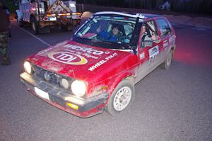 Daryn Chernick / Matt Conte in their VW GTI at the finish of the rally in L'Anse, MI