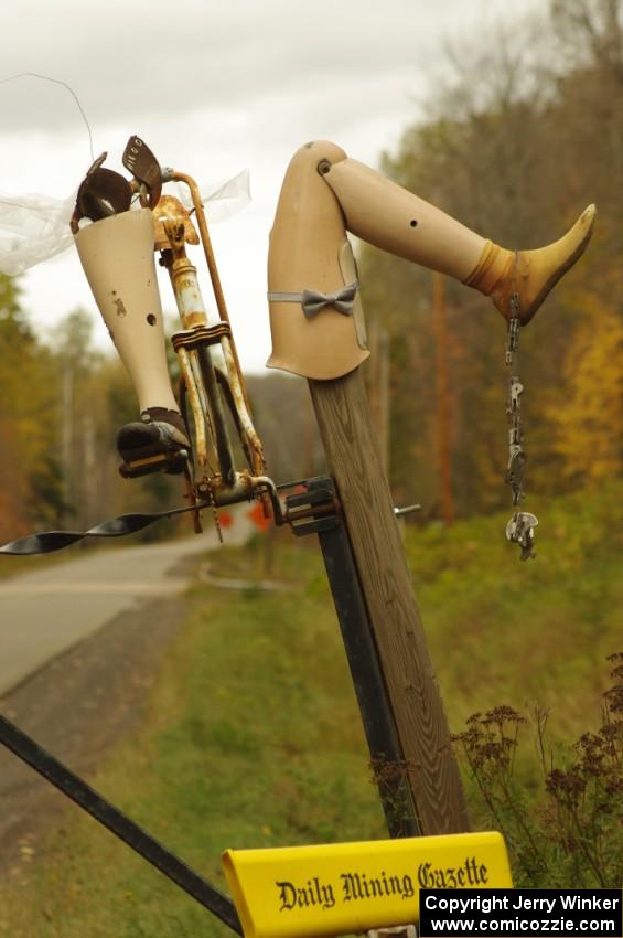 Odd sculpture at the intersection of Skanee Road and Arvon Road