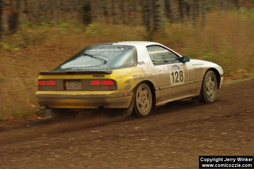 Mychal Summers / Ryan DesLaurier in their Mazda RX-7 on SS16 (Arvon Tower 2)