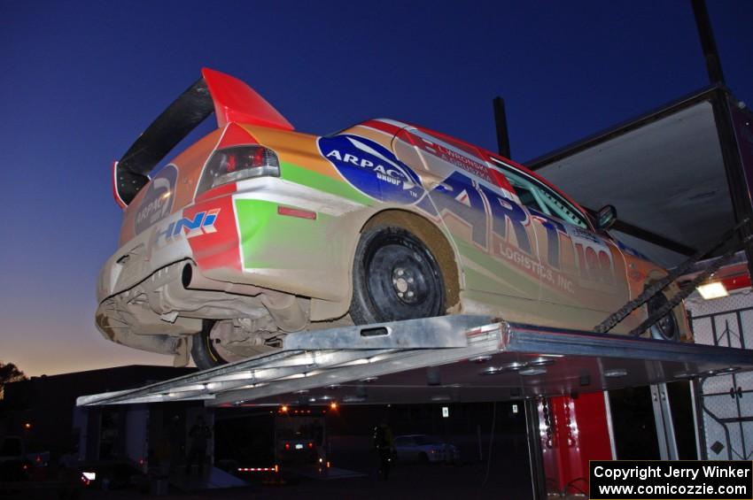 Arkadiusz Gruszka / Lukasz Wronski Mitsubishi Lancer Evo 9 at the finish of the rally in L'Anse, MI