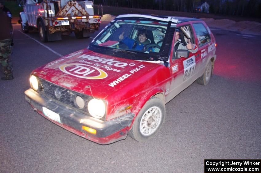 Daryn Chernick / Matt Conte in their VW GTI at the finish of the rally in L'Anse, MI