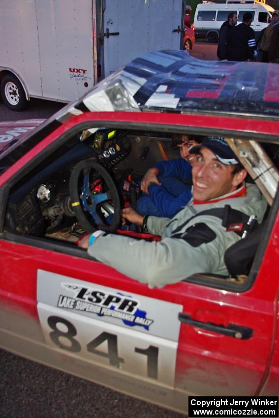 Daryn Chernick / Matt Conte in their VW GTI at the finish of the rally in L'Anse, MI