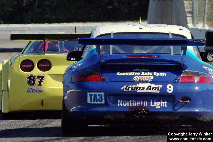David Seuss's Porsche GT3 Cup follows Doug Peterson's Chevy Corvette