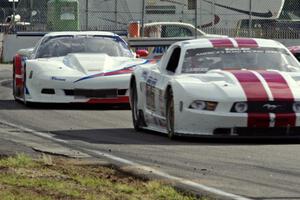 Cliff Ebben's Ford Mustang ahead of Simon Gregg's Chevy Corvette