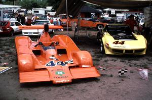 Jerry Hanson's ASR Lola T-333CS and GT1 Corvette on display at the 1980 Uncola Nationals.