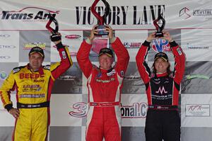 Trans-Am overall podium: L) Tony Ave - 2nd; Doug Peterson - 1st; and Amy Ruman - 3rd