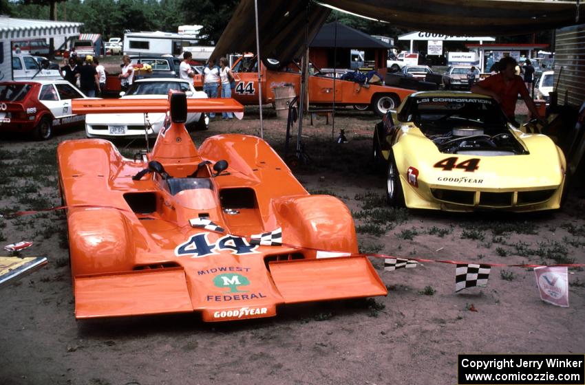 Jerry Hanson's ASR Lola T-333CS and GT1 Corvette on display at the 1980 Uncola Nationals.