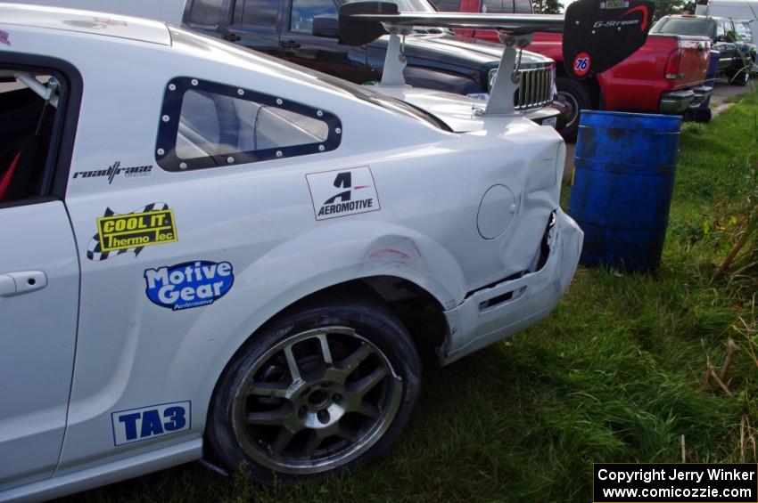 Rear damage to Chuck Cassaro's Ford Mustang