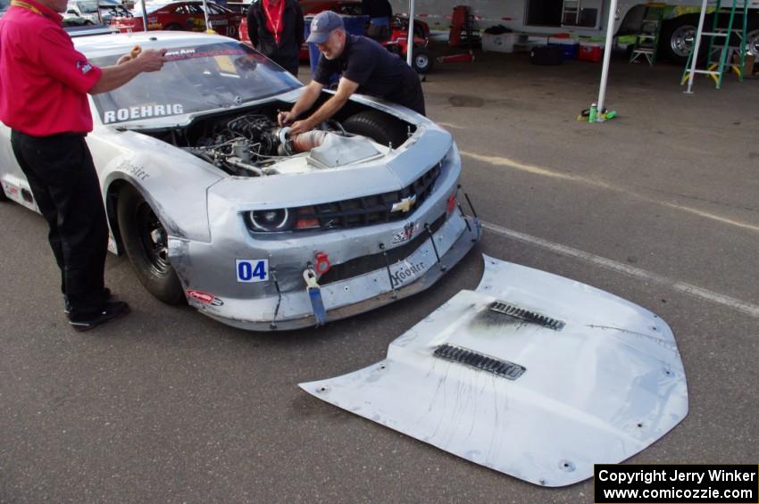 Kurt Roehrig's Chevy Camaro caught fire late in the race