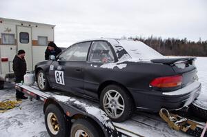 Tim Stone / Ryan Rose Subaru Impreza was on the trailer prematurely after losing an engine.