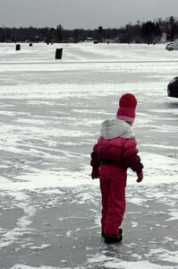 The ice was ultra-slick to walk on as there was almost no snow on top.