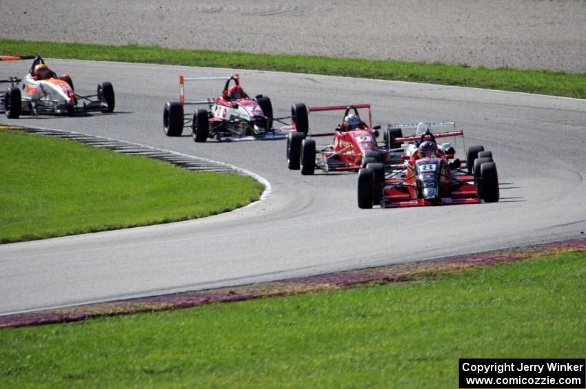 Shelby Blackstock, Trent Hindman, Luca Forgeois, Thomas McGregor and  Luigi Biangardi all in F2000s