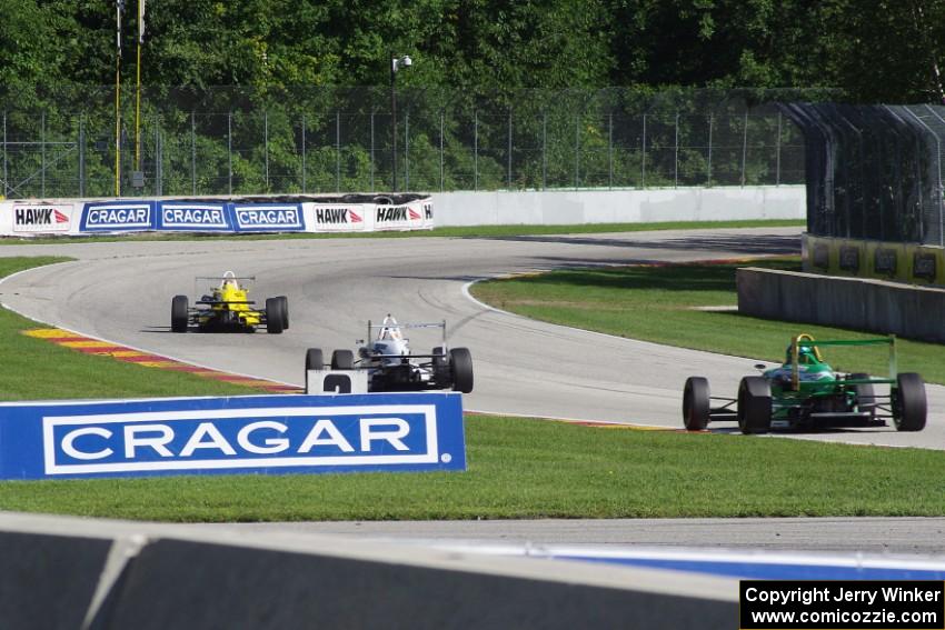 Spencer Pigot's, Matthew Brabham's and Matthew DiLeo's F2000s