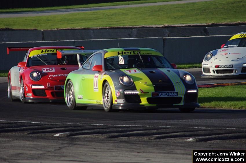 Seth Davidow's, Billy Stevens' and Angel Benitez, Sr.'s Porsche GT3 Cup cars