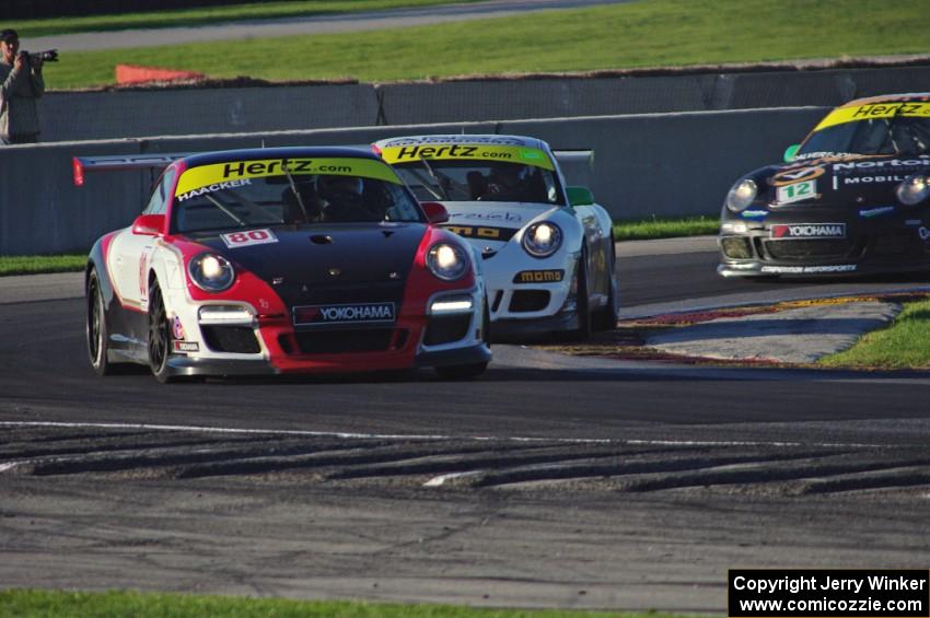 Tom Haacker's, Angel Benitez, Jr.'s and David Calvert-Jones' Porsche GT3 Cup cars