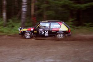 John Adleman / Jason Lajon VW GTI at speed on SS1, Akeley Cutoff.