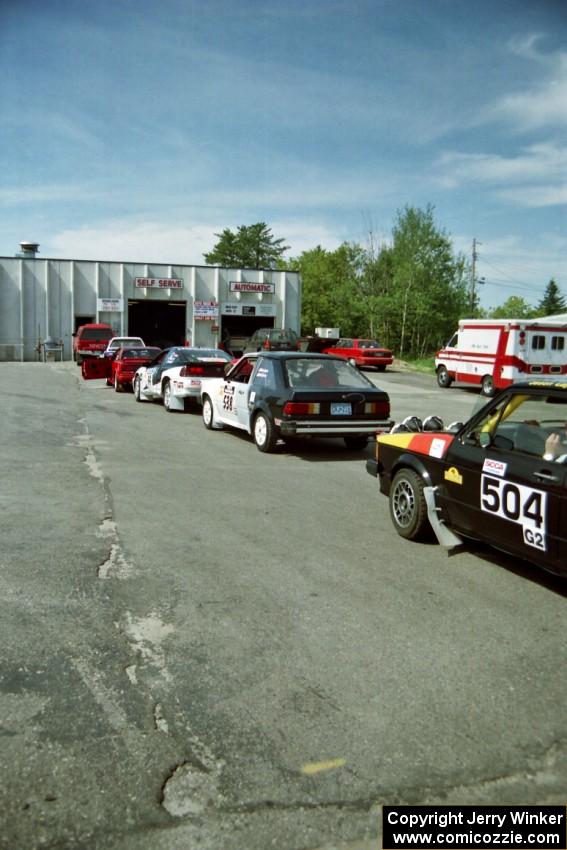 Cars in the tech line at the local car wash prior to the start.