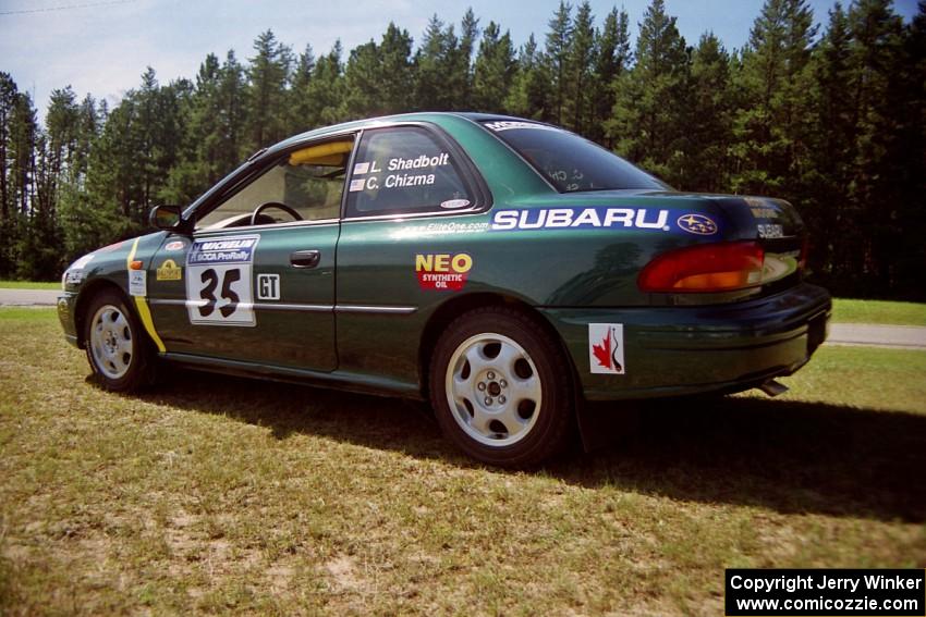 Lee Shadbolt / Claire Chizma Subaru Impreza prior to the start.