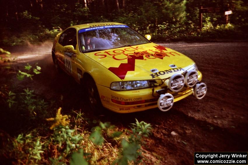 Jim Anderson / Martin Dapot Honda Prelude VTEC at a 90-right on SS1, Akeley Cutoff.