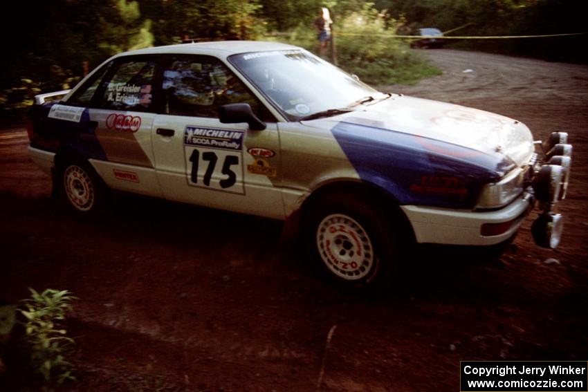 Alex Erisoty / Ben Greisler Audi 90 Quattro at a 90-right on SS1, Akeley Cutoff.