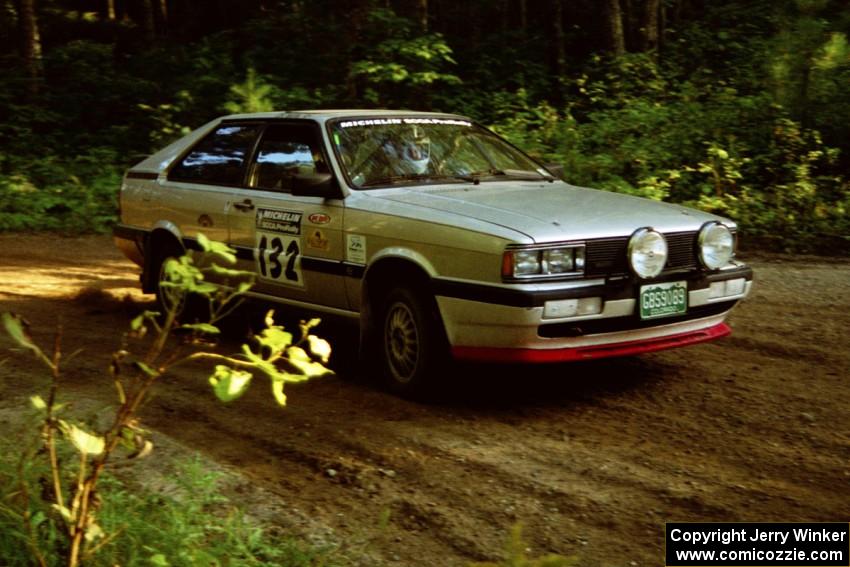 Bob Burtis / Rick Burtis Audi Quattro Coupe at a 90-right on SS1, Akeley Cutoff.