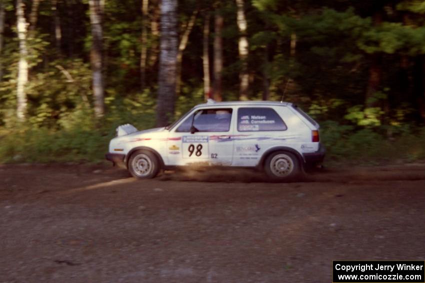 Bob Nielsen / Brenda Corneliusen VW GTI at speed on SS1, Akeley Cutoff.