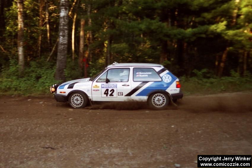 Eric Burmeister / Mark Buskirk VW GTI at speed on SS1, Akeley Cutoff.