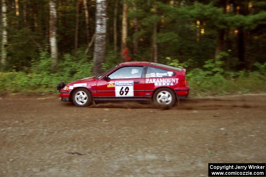 Charles Sherrill / Mark Rea Honda CRX Si at speed on SS1, Akeley Cutoff.