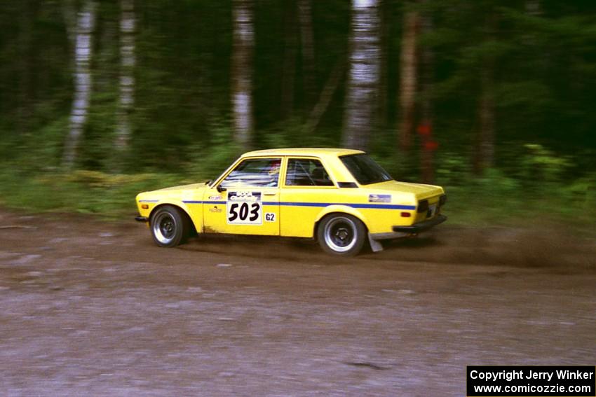 Alex Timmermans / John Golden Datsun 510 at speed on SS1, Akeley Cutoff.