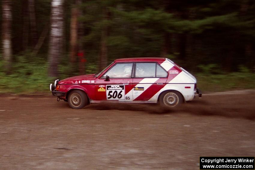 Erik Payeur / Adam Payeur Dodge Omni  at speed on SS1, Akeley Cutoff.