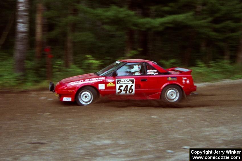 Chris Gilligan / Mike Moyer Toyota MR-2 at speed on SS1, Akeley Cutoff.