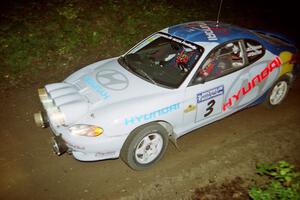 Paul Choiniere / Jeff Becker Hyundai Tiburon at speed on SS8, Kabekona.