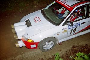 Garen Shrader / Doc Schrader Mitsubishi Lancer Evo IV at speed on SS8, Kabekona.