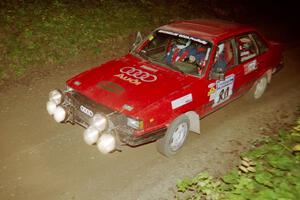 Jon Kemp / Rod Hendricksen Audi 4000 Quattro at speed on SS8, Kabekona.