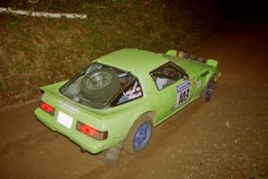 Jim Dale / Bob Logue Mazda RX-7 at speed on SS8, Kabekona.