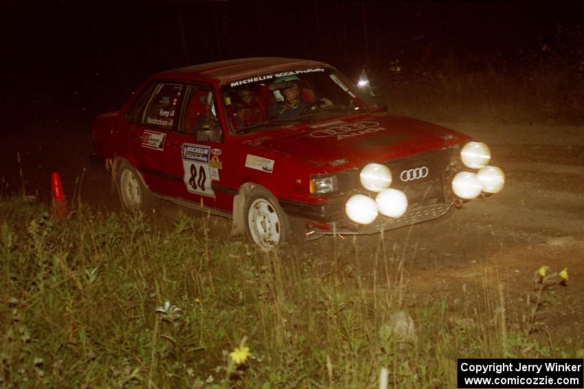 Jon Kemp / Rod Hendricksen Audi 4000 Quattro at speed through the crossroads on SS6, East Steamboat.