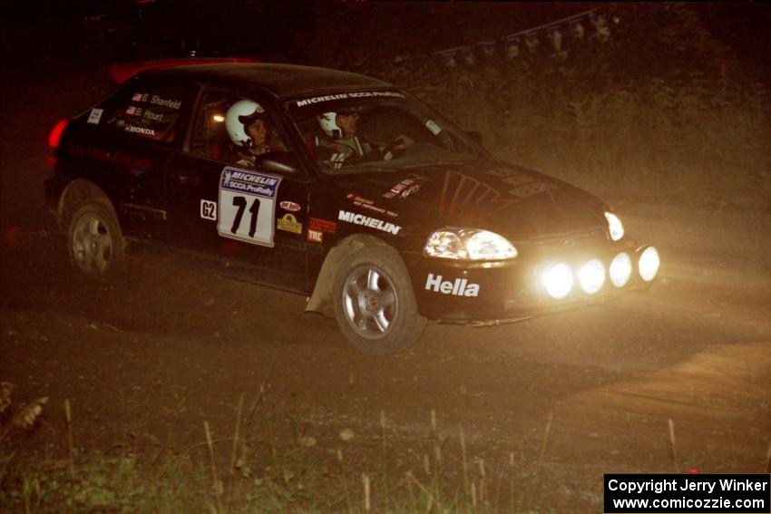 Bryan Hourt / Brian Shanfeld Honda Civic at speed through the crossroads on SS6, East Steamboat.