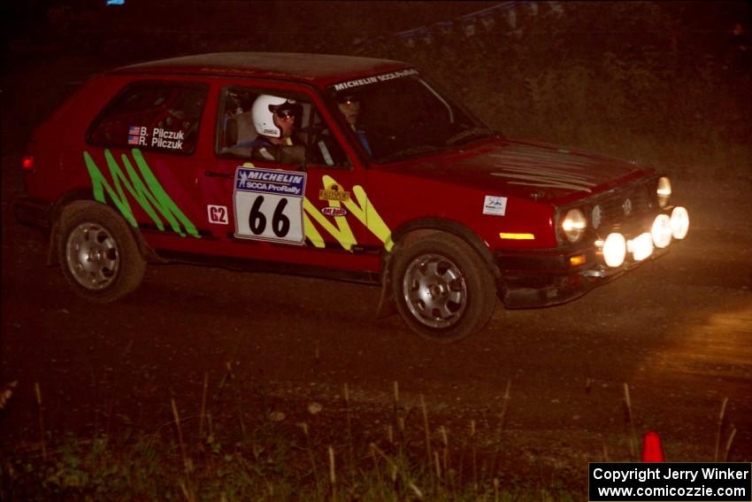 Richard Pilczuk / Brian Pilczuk VW GTI at speed through the crossroads on SS6, East Steamboat.