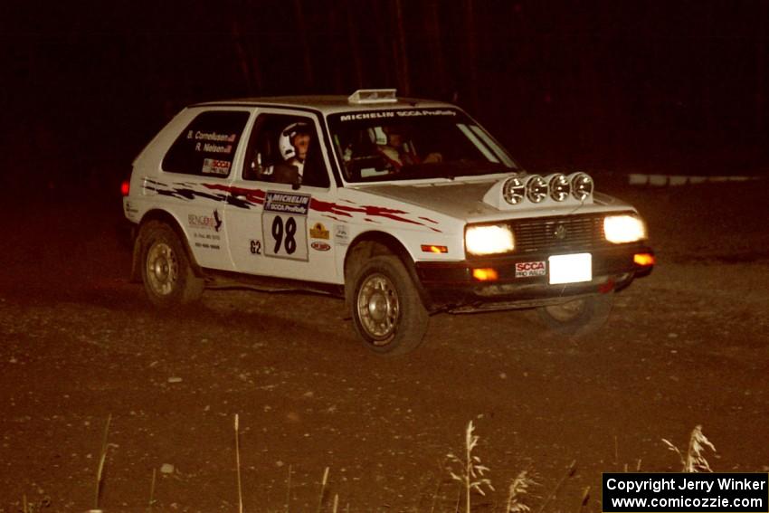 Bob Nielsen / Brenda Corneliusen VW GTI at speed through the crossroads on SS6, East Steamboat.