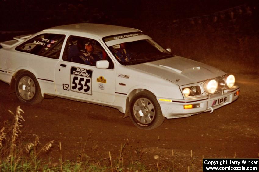 Colin McCleery / Jeff Secor Merkur XR4Ti at speed through the crossroads on SS6, East Steamboat.