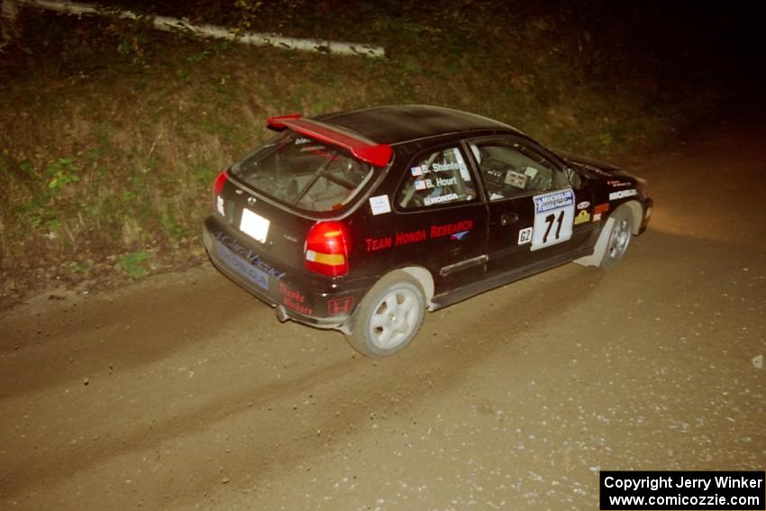 Bryan Hourt / Brian Shanfeld Honda Civic at speed on SS8, Kabekona.