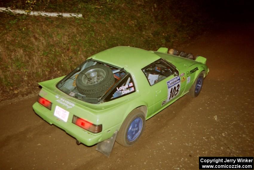 Jim Dale / Bob Logue Mazda RX-7 at speed on SS8, Kabekona.