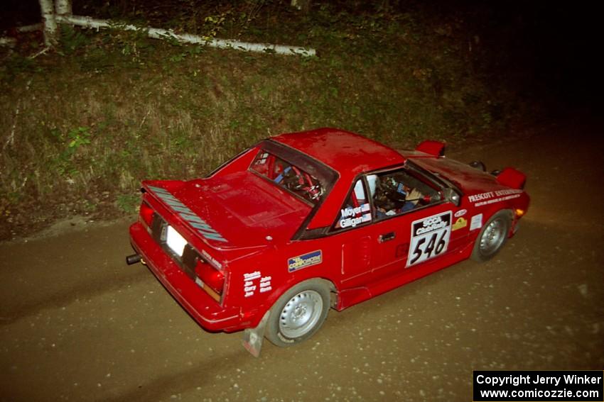 Chris Gilligan / Mike Moyer Toyota MR-2 at speed on SS8, Kabekona.