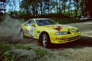 Jim Anderson / Martin Dapot Honda Prelude VTEC powers out of a corner on SS11, Anchor Hill.