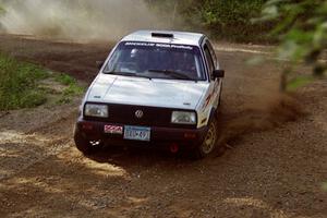 Bob Nielsen / Brenda Corneliusen VW GTI powers out of a corner on SS11, Anchor Hill.