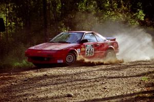 Mike Moyer / Chris Gilligan Toyota MR-2 at speed on SS11, Anchor Hill.